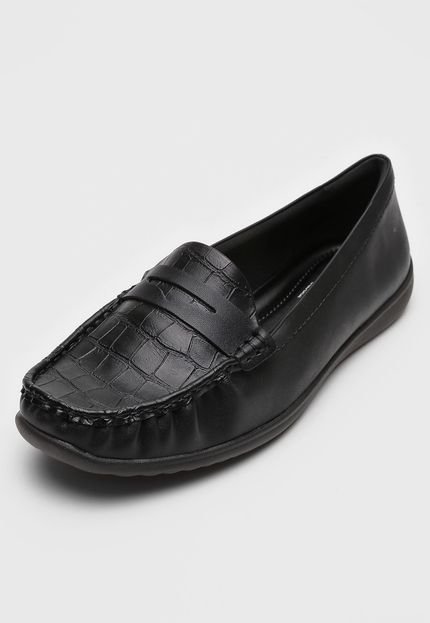 Mocassim Comfortflex Croco Preta - Marca Comfortflex