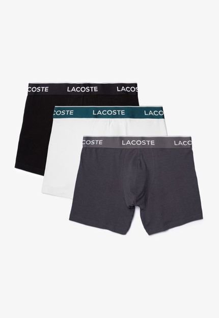 Pack de três boxers masculina Lacostes em algodão com cós assinado Preto - Marca Lacoste