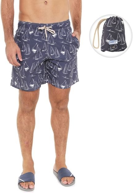 Bermuda Água Shorts Co Reta Estampada Azul-marinho - Marca Shorts Co