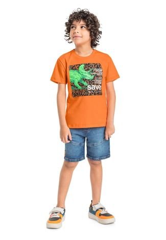 Camiseta Save Nature Infantil para Menino Quimby Laranja