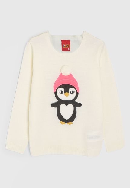 Blusa Infantil Kyly Pinguim Off-White - Marca Kyly