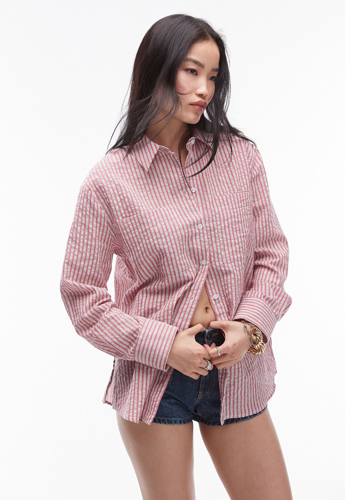 Camisa TOPSHOP Ampla Listrada Rosa - Marca TOPSHOP