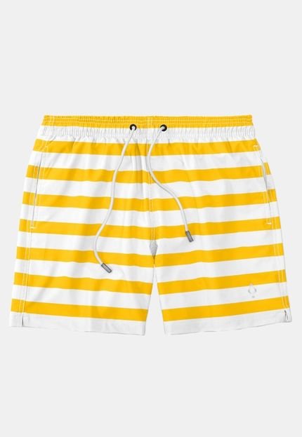 Short e Bermuda Praia Listrada Listras Masculina Tactel Básico Moda Básica Branco/Amarelo - Marca Resina