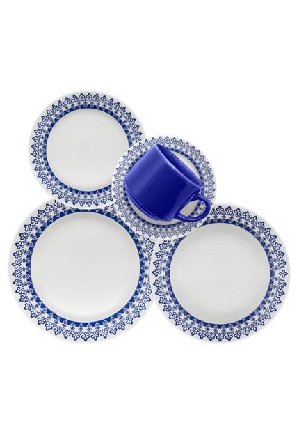 Aparelho de Jantar e Chá Oxford Cerâmica Donna Grecia 20 pçs Branco/Azul - Marca Biona