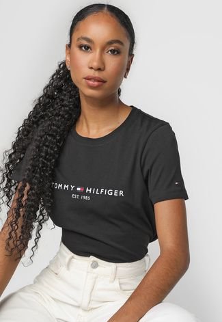 Camiseta Tommy Hilfiger Logo Preta - Compre Agora