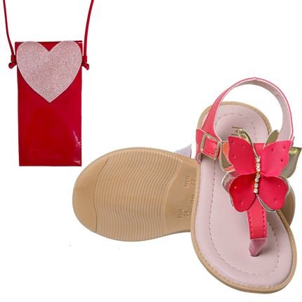 Conjunto Sandalia Infantil Vermelha Menina Verão Com Bolsinha Lateral - Marca Pepite Moda Infantil