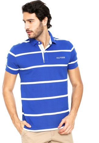 Camisa Polo Tommy Hilfiger Listras Azul