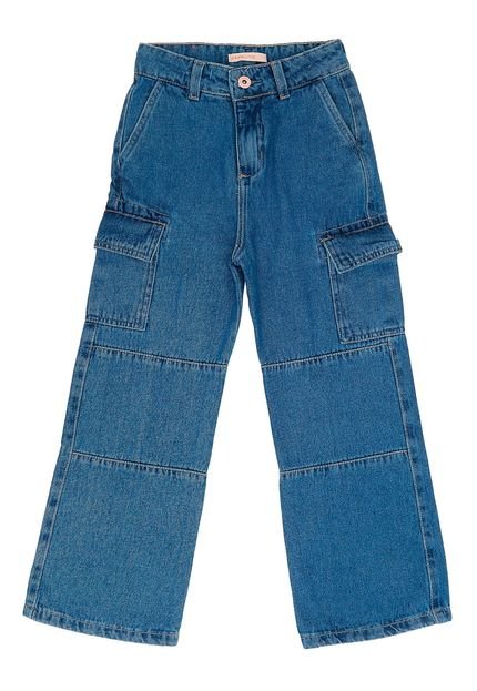 Calça Jeans Infantil Menina Wide Leg Azul - Marca Crawling