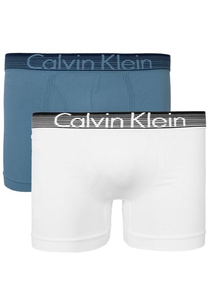 Kit Cueca Calvin Klein Underwear Boxer Nome 2 Peças Branco/ Azul - Marca Calvin Klein Underwear