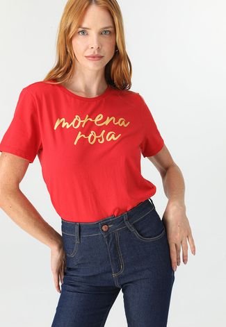 Camiseta Morena Rosa Logo Vermelha