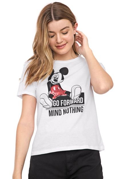 Blusa Cativa Disney Paetês Mickey Branca - Marca Cativa Disney