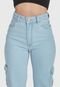 Calça Jeans HNO Jeans Wide Leg Cargo Hot Pant Bolso Lateral Azul Claro - Marca HNO Jeans