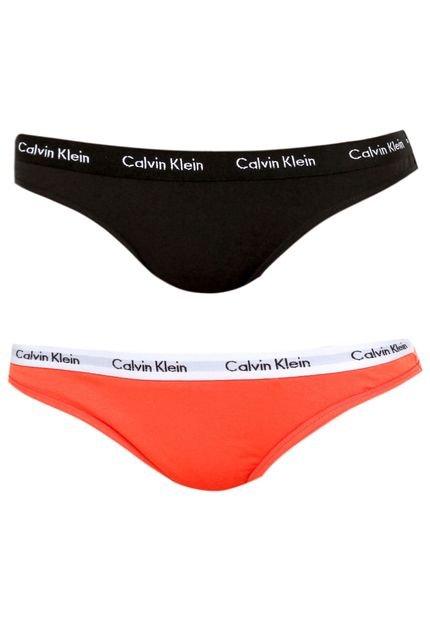Kit Calcinha Calvin Klein Underwear Tanga 2 peças Laranja/ Preto - Marca Calvin Klein Underwear