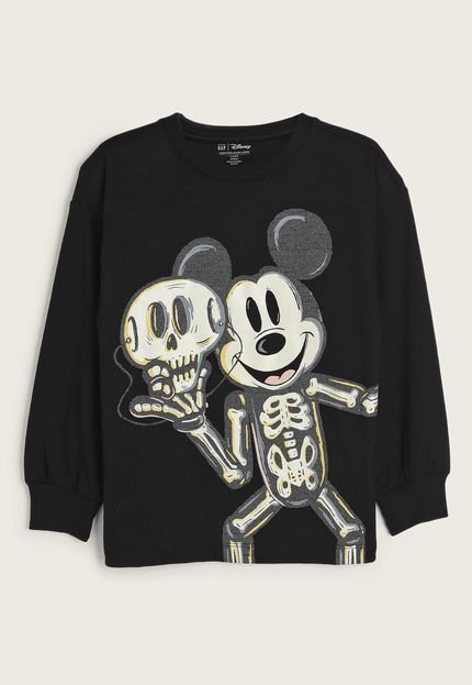 Camiseta Infantil Manga Longa GAP Mickey Mouse Preta - Marca GAP