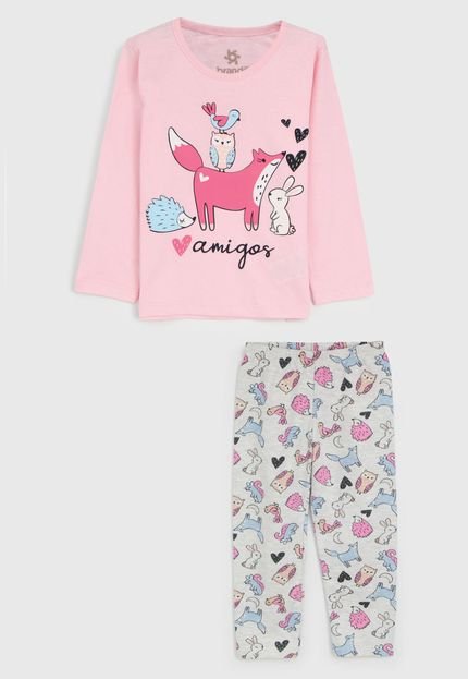 Pijama Brandili Longo Infantil Full Print Rosa/Cinza - Marca Brandili