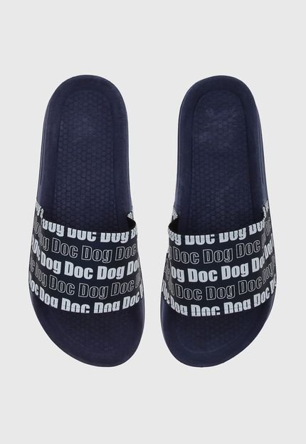 Chinelo Slide Doc Dog Lettering Azul-Marinho/Branco - Marca Doc Dog