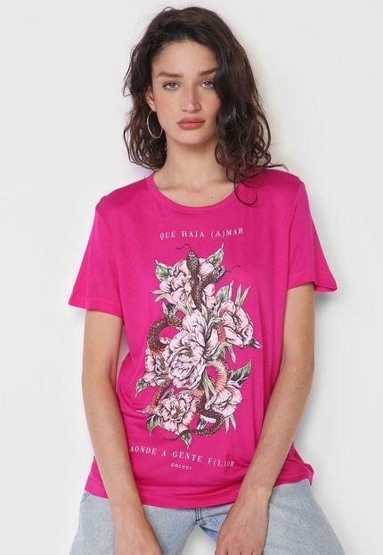 Camiseta Colcci Flores Rosa - Marca Colcci