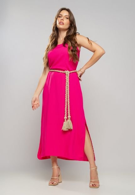 Vestido Longo Viscolinho Fenda Salvatore Fashion Rosa - Marca Salvatore Fashion