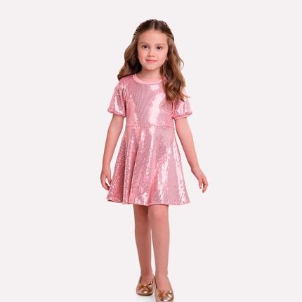Vestido Infantil Menina Milon com Forro Algodão e Tecido em Lantejoula Rosa - Marca Milon