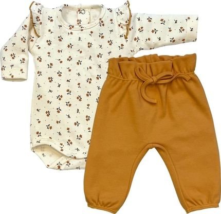Kit Body Calça Florzinhas Amarelas Tilly Baby M Unico - Marca Tilly Baby
