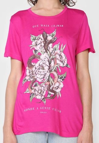 Camiseta Colcci Flores Rosa