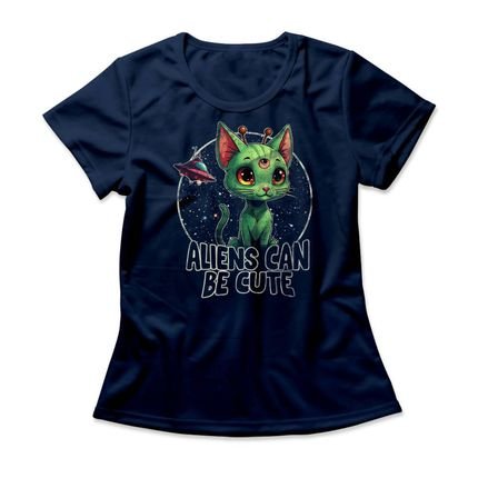 Camiseta Feminina Aliens Can Be Cute - Azul Marinho - Marca Studio Geek 