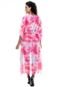 Saída Vestido Kaftan Longo Bata Crepe Semitransparente Estampado Mancha Rosa - Marca 101 Resort Wear