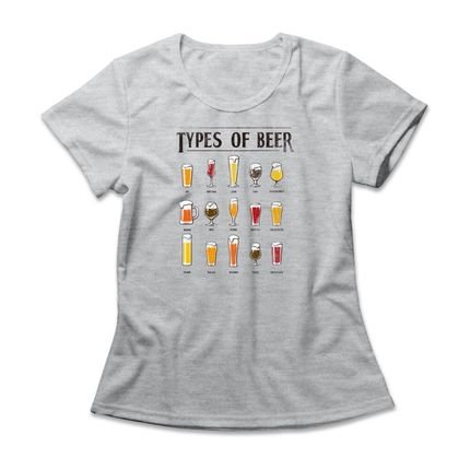 Camiseta Feminina Tipos De Cerveja - Mescla Cinza - Marca Studio Geek 