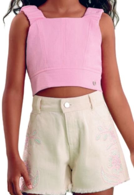 Conjunto Shorts Cropped Rosa Infantil Petit Cherie 10 Cinza - Marca Petit Cherie