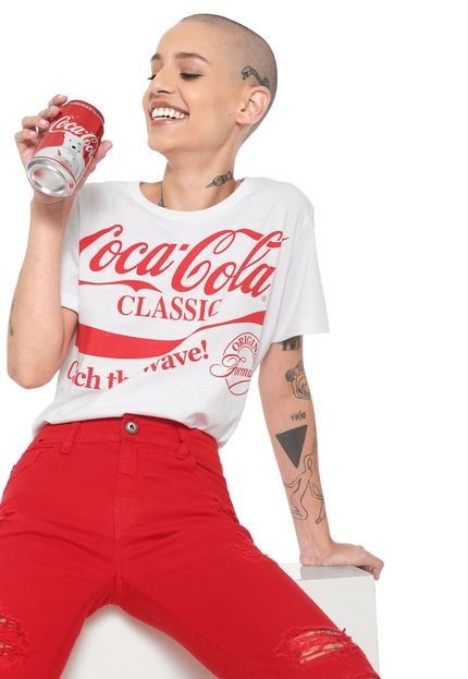Camiseta Coca-Cola Jeans Aroma Lettering Branca - Marca Coca-Cola Jeans