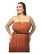 Vestido Liage Longo Liso Tomara que Caia Plissado Cinto Metal Plus Size Dourado Terracota Marrom - Marca Liage