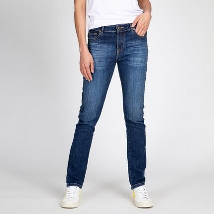 Calça Jeans Reta Cintura Média Stone Azul Médio - Marca Bloom