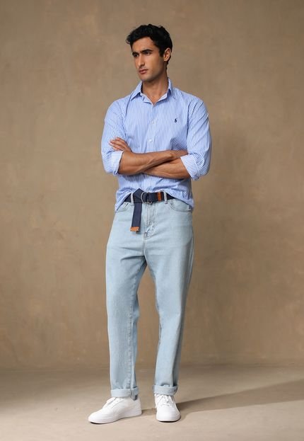 Camisa Polo Ralph Lauren Reta Listrada Azul - Marca Polo Ralph Lauren