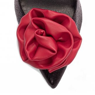 Sapato Scarpin Salto 12 Torricella com Flor em Napa Vermelho Cor Preto