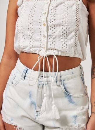Cropped Off-White Em Broderie
