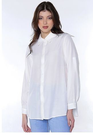 Camisa Branca Feminina Manga Longa Viscose Sob
