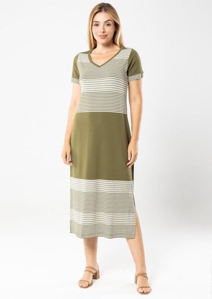 Vestido Midi Pau a Pique Listrado Verde - Marca Pau a Pique