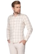 Camisa Social Slim Zaiko Textura Natural Xadrez Manga Longa 3325  Bege - Marca Zaiko