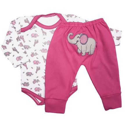 Kit 2 Peças Roupa Bebê Conjunto Body e Mijão Bumbum Bordado Pink - Marca Koala Baby