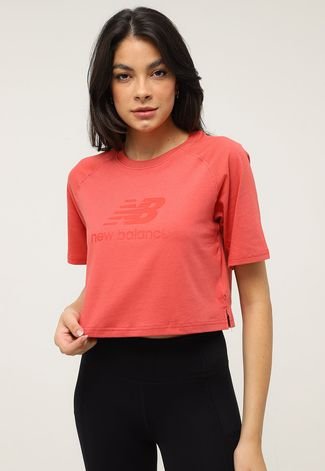 Camiseta Cropped New Balance Logo Laranja