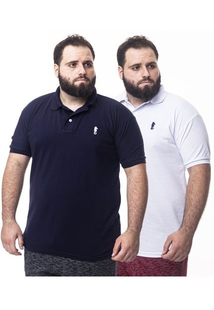 Kit 2 Camisas Polo Plus Size - Marinho e Branca - Marca Polo Marine