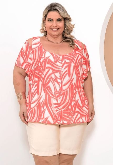 Conjunto Feminino Blusa Manga Curta E Bermuda Plus Size Elegante-Bege - Marca Docce Mulher