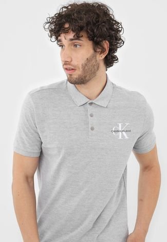 Camisa Polo Calvin Klein Reta Logo Cinza - Compre Agora