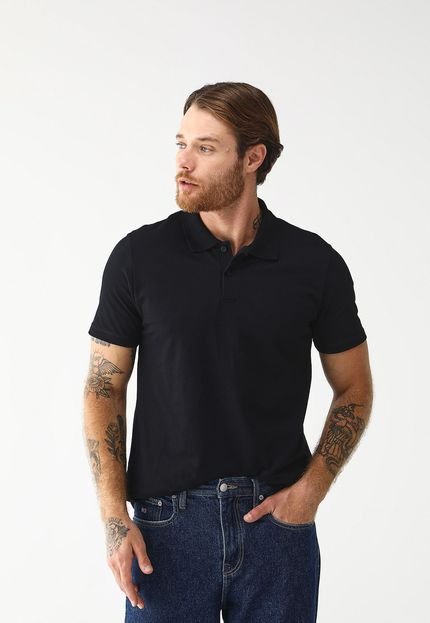 Camisa Polo Malwee Reta Lisa Preta - Marca Malwee