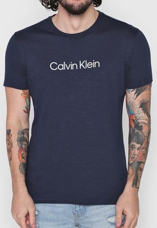 Camiseta Calvin Klein Logo Azul-Marinho - Compre Agora