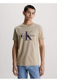 Camiseta Slim Con Monograma Hombre Beige Calvin Klein