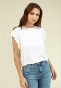 Blusa Pop Me em Malha Texturizada Manga Curta Babado Off-White - Marca Pop Me