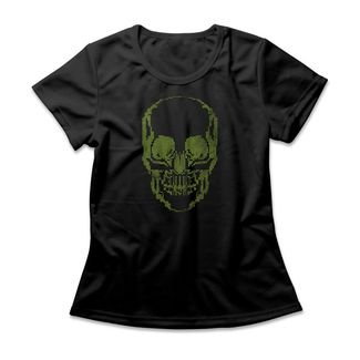 Camiseta Feminina Pixel Skull - Preto