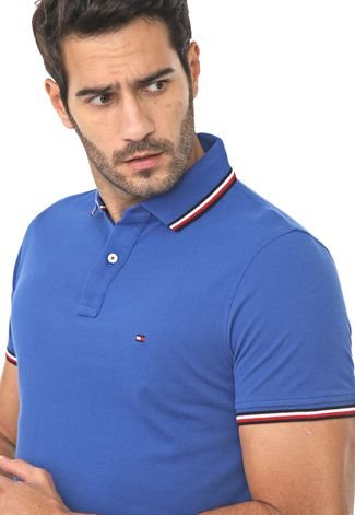 Camisa Polo Tommy Hilfiger Slim Frisos Azul