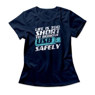 Camiseta Feminina Remove USB Safely - Azul Marinho